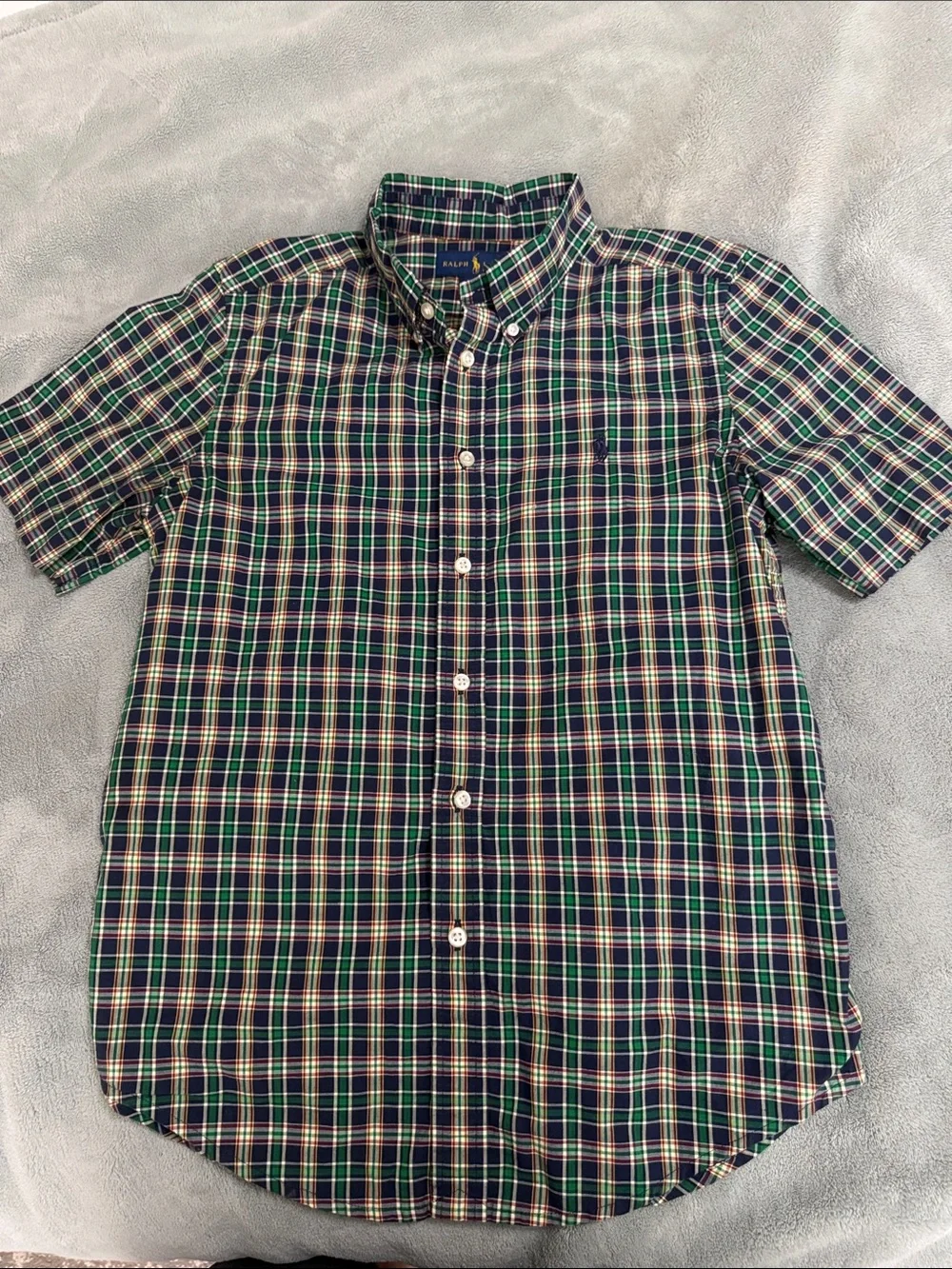 Ralph Lauren Green Navy Plaid Short-Sleeve Button-Down Shirt